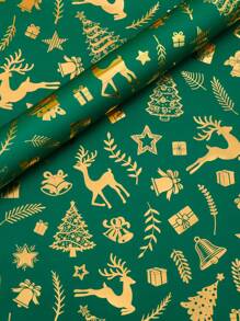 1 Rolle/5m neues dunkelgrünes Geschenkpapier mit Folie, 50x500cm - Rentier Weihnachtsbaum mit goldenen Schneeflocken und Streifen, geeignet für Feiertags-Geschenke, Dekorationen, Geburtstagsfeiern - elegante Weihnachtsverpackung