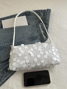 新款时尚亮片手提包，适合聚会、郊游、度假、购物和日常使用，可存放硬币、手机，也适合作为办公室女士、大学生和职业女性的工作包，优雅的女士包 - 白色 - 查看 5