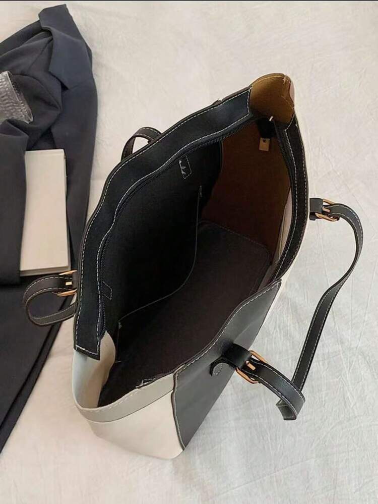 时尚大容量多口袋单肩托特包，休闲女士大包 32*12*28cm，可容纳笔记本电脑，简约时尚，适合休闲度假 - 彩色 - 查看 6