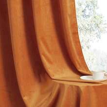 1 包时尚枫糖色天鹅绒遮光窗帘，杆袋式顶部，柔软顺滑，垂感自然，抗皱，涤纶面料，可水洗，触感奢华，高度遮光，保护隐私，适用于卧室、客厅、办公室、丰收节、感恩节等场合，220gsm - 橘色 - 查看 7