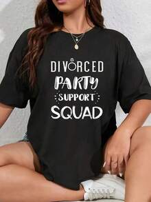 Divorced Party Support Squad Celebration Happily Divorced T-Shirt - 100% Cotton Graphic Tees Women, Top Shirt Women Summer Tops Clothes - Black - View 1
