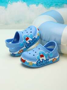 1 Pasang Sandal Pantai Bayi Anti Selip Motif Hewan Bernapas, Sandal Pelindung Luar Ruangan untuk Bayi - Biru - View 1