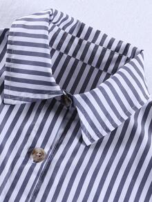 秋季女童休闲条纹衬衫、灰色夹克三件套 - 灰色 - 查看 11