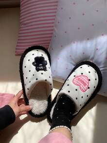 XIXITIAO زوج من الأحذية الداخلية للنساء بتصميم نقاط وقلوب على شكل قطط، سميكة مانعة للانزلاق وفرو دافئ مناسبة للمنزل والحفلات في فصلي الخريف والشتاء