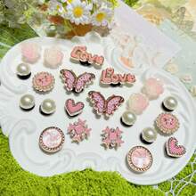 22 st/set Rosa fjäril och blommiga brevskor dekorationstillbehör, lämplig för tofflor, sandaler, gör-det-själv - Rosa guld - Visa 8