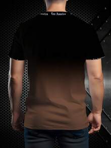 男士时尚洛杉矶字母渐变印花圆领短袖T恤，夏季 - 彩色 - 查看 3