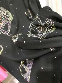 Oversized Graphic Tees For Women Cotton Loose Fit Rhinestone T Shirts Crew Neck Baggy Sparkle  Summer Tops Casual Party Fashion - 黑色 - 查看 3