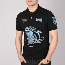 LOF1 Black Polo Shirt With Various Prints: Style And Personality In The Spotlight Loose Summer No Polo Collar - Black/Panther - Xem 2