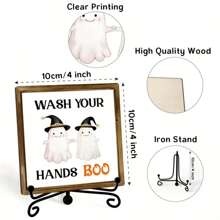 1 Piece Halloween Bathroom Door Decoration - Wash Hand Boo Decoration With Cute Witch Hat Ghost, Rustic Wood Hanging Sign With Metal Hook For Indoor/Outdoor Hanging - Spooky Home, Party Or Halloween Gift Decoration - No Batteries Required, Fun Holiday Design, Durable Wooden Construction