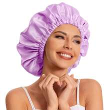 Gorro de satén, gorro de seda para el pelo, gorro holgado para dormir, gorro de satén para dormir, gorros para dormir, gorros para el pelo rizado Natural para mujer - Rojo - Ver 4