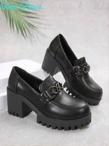 Sapatilhas femininas Foot Flair (tamanho pequeno, compre um número menor) com plataforma, bico redondo e salto grosso, impermeáveis, estilo Oxford vintage plus size em couro PU, pretas, estilo britânico (consulte o guia de tamanhos ao selecionar o seu tamanho). - Preto - Ver 9