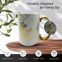 DesirableSip Sip Smile Shine Marble Coffee Mug - Luxury Mug For Coffee, Tea And Drinks - 18 Oz Coffee Mug Unique Design For Home, Office, Or Travel (Black) - 白色 - 查看 5