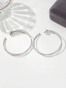 1 Pair Large European & American Fashion Double Hoop Cross Vintage Matte Texture Women's Non-Pierced Ear Clips Fake Earrings, Suitable For Vacation Party Exaggerated Silver Large Hoop Clip-On Earrings, Comfortable Elastic Ear Clips, (Ear Clip Tension Can Be Manually Adjusted By Gently Lifting, With Ear Clip Soft Padding) - Silver - View 4