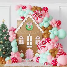 136/138 piezas Juego de Globos Navideños, Guirnaldas de Arco de Globos Rojos y Marrones, Piruletas, Bastones de Caramelo, Feliz Navidad, Decoraciones de Fiesta de Año Nuevo e Invierno