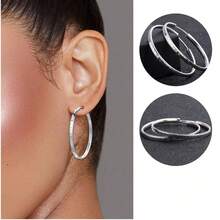 1pair Fine S925 Sterling Silver Luxury 3.8CM Big Circle Hoop Earrings For Women Charms Original Designer Party Wedding Jewelry Gifts
