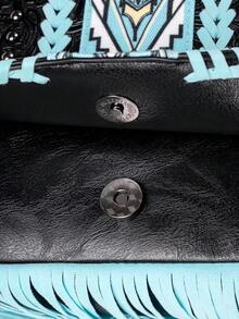 女士手提包，时尚斜挎单肩包，波西米亚复古几何印花单肩包，小众多功能休闲日常旅行通勤街头度假黑色 - 黑色 - 查看 6