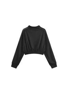 棒球夹克长袖运动外套拉链短款开衫上衣休闲春季黑色 - 黑色 - 查看 4