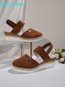 Dép quai hậu hở mũi đế vải lanh đàn hồi cỡ lớn Foot Flair dành cho nữ, phong cách Bohemian Beach, thoải mái cho mùa hè, màu nâu - màu nâu - Xem 6