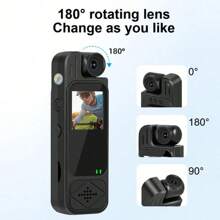 1080p迷你随身摄像机 1.3英寸屏幕 180°旋转镜头 随身摄像机 小型便携式红外夜视随身摄像机 自行车摄像机