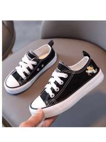 Tenis bebe Niño Niña lona Zapatos de lona para niños, zapatos deportivos de corte medio versátil para niños y niñas para primavera y otoño, zapatillas rojas negras blancas rosas temporada 2025 zapatillas clásicas casuales de corte alto para deportes informales versátiles, con cordones 12-21mx 12 Al 21 mx facil uso Color Blanco Suela Antidelizante cómodos al caminar confort - Blanco y Negro - Ver 2