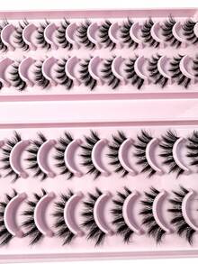 20Pairs Manga Cat Eye Style Natural Look False Eye Lashes With Clear Band Wispy Fluffy And Soft Faux Mink Lashes Makeup Extension - màu đen - Xem 6