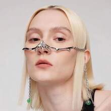 1 Piece Cyberpunk Metal Mask Niche Design Irregular Fluid Mechanical Style Earrings Lip Ring Adjustable Face Accessories For Men And Women - Bộ hoàn chỉnh - Xem 6