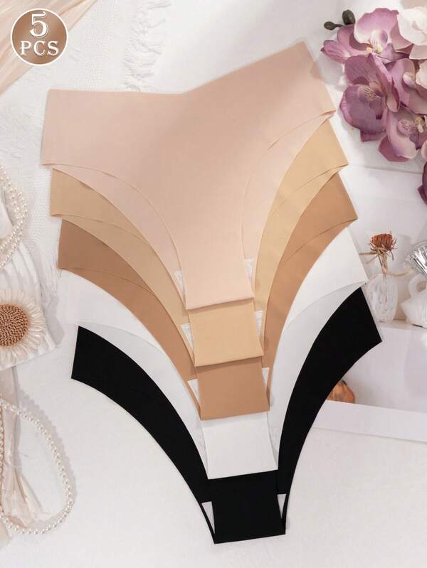 Set de 5 prendas íntimas femeninas con forma de V, sin costuras, transpirables y delgadas, multicolor