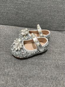 Sepatu Flat Bayi Modis, Sepatu Balita Musim Semi/Panas, Sepatu Putri Berkilau dengan Pita untuk Anak Perempuan, Cocok untuk Pesta, Pakaian Formal, Liburan - Perak - View 3