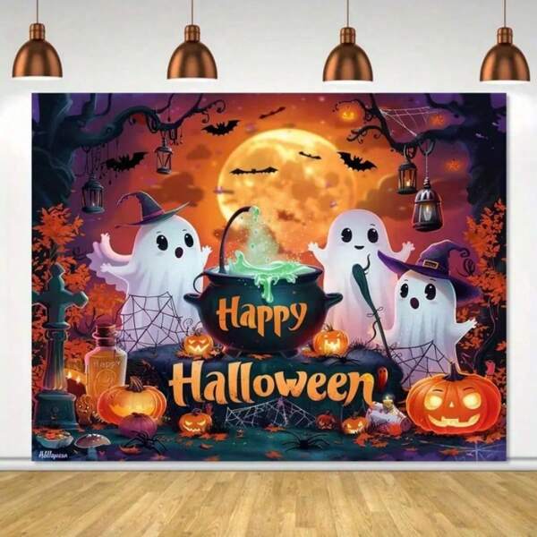 2D Feestelijke Halloween Spookvleermuis Achtergronddoek - Buitendecoratie, Feestdecoratie, Pompoenachtergrond, Geen Stroom Vereist, Kerstmis
