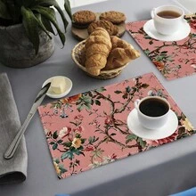 1pc/4pcs/6pcs Vintage Floral Pattern Linen Placemats, Suitable For Dining Table, All Season Decor, Modern Washable Table Mats, Room Decor, Coasters, Kitchen Dining Mats, Indoor Outdoor Party Decoration, Home Decor, Ideal Gift - Multicolor - View 6