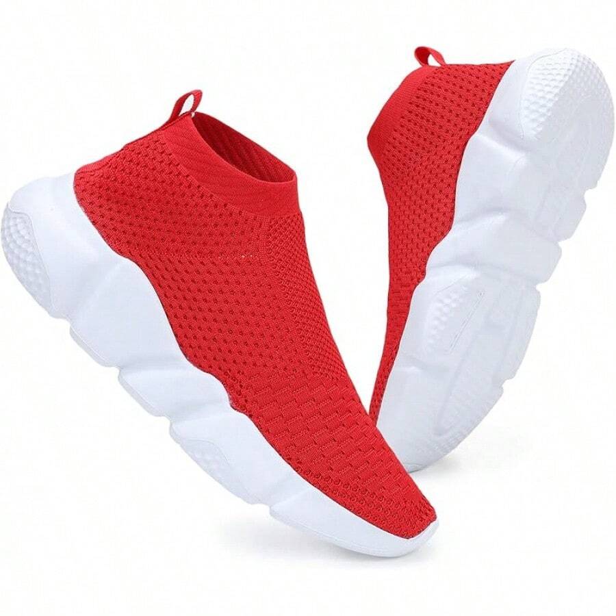 Women's Slip-On Tennis Walking Sneakers, Lightweight Breathable Comfort Gym And Work, Stylish Trainers, 2025 - 044-紅色 - 查看 1