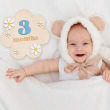 1 Set Baby 1-12 Months Wooden Flower Milestone Photography Props, Growth Record, Double-Sided Milestone Pendant, Monthly Milestone Cards, Newborn Monthly Milestone Wooden Cards - Blue Numbers - View 5