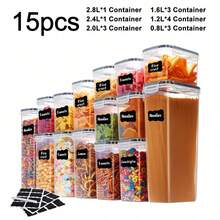 30pcsAirtight Food Storage Containers With LIDS,Vanity Plastic Kitchen Pantry Organization And Storage, Cereal, Pasta, Flour, Sugar And Cookie Storage Jars With Labels, Markers, Dishwasher, Plastic Food Preservation Jars, - Đen và trắng - Xem 3