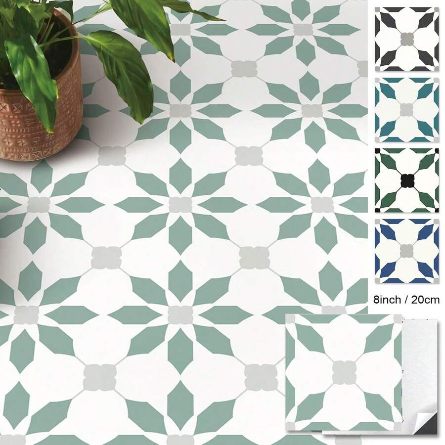 10/20PCS 20.32cm X 20.32cm Peel Off Adhesive Tiles, Self-Adhesive DIY Vinyl Flooring, Detachable Waterproof Tile Stickers, Suitable For Bathrooms, Kitchens, Stairs, Living Rooms, Bedrooms - Multicolor - View 1