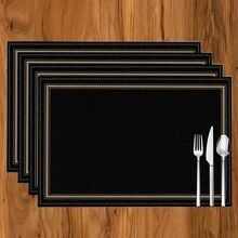 1 cái/4 cái/6 cái Tấm lót đĩa vải lanh in họa tiết đen đơn giản, thích hợp cho bàn ăn, trang trí mọi mùa, tấm lót bàn hiện đại có thể giặt được, trang trí phòng, đế lót ly, thảm ăn nhà bếp, trang trí tiệc trong nhà ngoài trời, trang trí nhà cửa, quà tặng lý tưởng - Nhiều màu - Xem 11