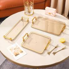 1pc Elegant Gold Trimmed PS Plastic Tray Set - Multipurpose Rectangular Tray For Kitchen, Dining Room, Living Room - Great For Tea, Snacks, Candy, Baked Goods - Perfect For Weddings, Gifts, Birthday Events