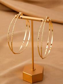 1对欧美时尚大号双圈铜十字复古蛇皮纹理夹式耳环，适合度假派对佩戴，夸张金色大号耳环，舒适弹力耳夹（无需耳洞） - 金黃色B - 查看 4