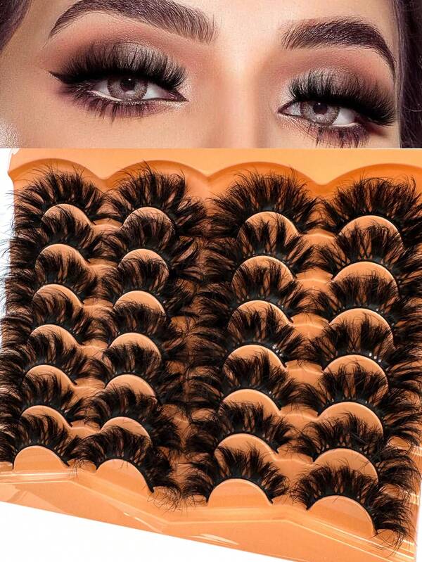 14 Pairs Soft Mink Eyelashes, 3D Curled Edge Lengthening False Eyelashes, Multi-Layered Thick Curled Lashes, Enhancing Eye Makeup For Glamorous Look, Complete Eyelash Strip Set; Suitable For Party And Daily Makeup