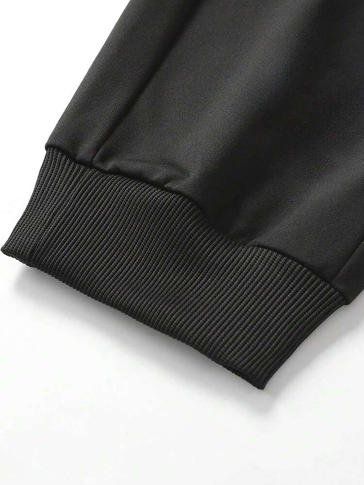 男士休闲慢跑裤，锥形裤腿，秋冬时尚运动裤 - 黑色 - 查看 6