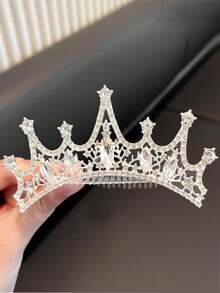 1pc Large Size Girl's Crown Hair Clip, Rhinestone Hair Fork Suitable For Birthday Party, Festival, Wedding Decoration - Silver - View 8