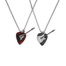 Rock Style Guitar Pick Necklace Men Niche Design Personality Disco-Hop Couple Pendant Accessories Women