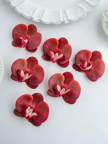 1个/6个/30个仿真蝴蝶兰花头，3.9英寸逼真PU材质兰花，散装仿真兰花花头，适用于婚礼花束装饰、DIY工艺品、新娘送礼、摄影道具 - 紅色 - 查看 4