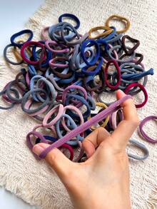 200pcs/10pcs Women's 4.2cm/1.65in Blue, Red, Gray, Brown, Pink, Khaki Random Mixed Color High Elastic Non-Damaging Seamless Beach Hair Ties, Fashion Versatile Elegant Minimalist Solid Color Bathroom Hair Accessories Suitable For Daily Outing, Casual, Party, Commute, Beach Holiday, Ponytail, Bun, Face Washing, Makeup, Outfit Matching, Ponytail Holders, Hair Elastics, Hair Rubber Bands, Scrunchies, Hair Rope, Elastic Hair Tie ,Gym Sport Outfit Head Accessories