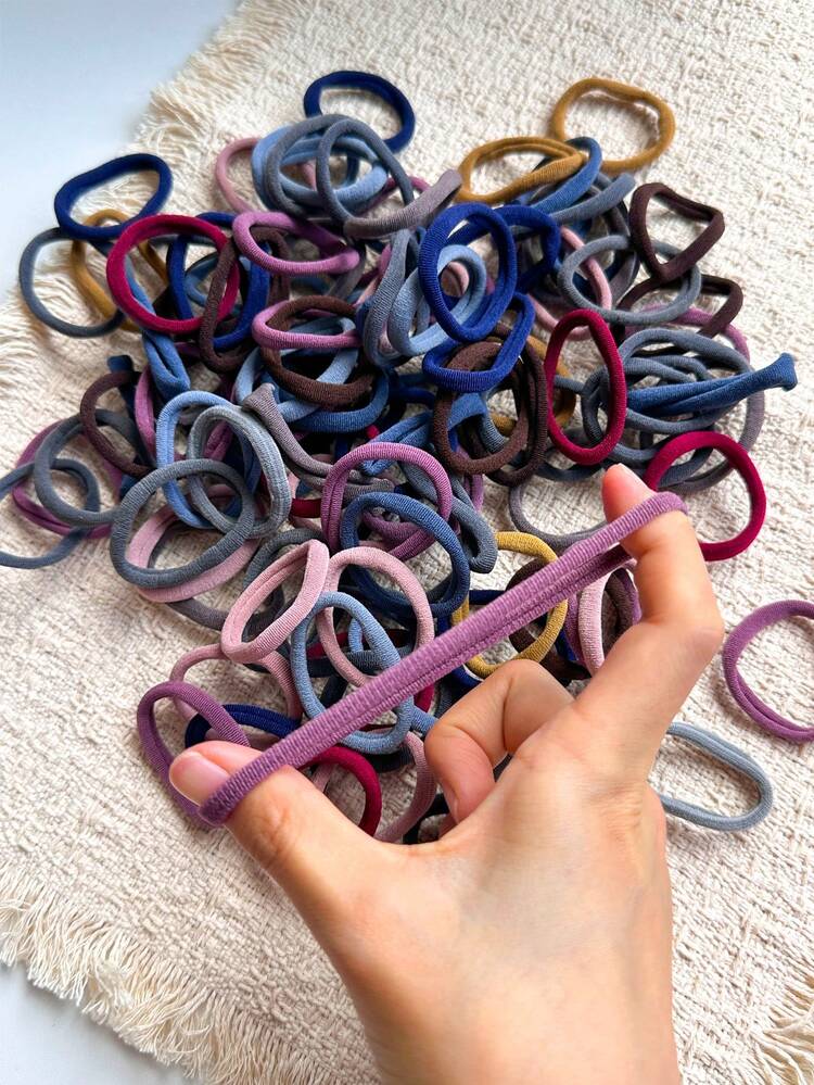 200个/10个装 女士4.2厘米/1.65英寸 蓝色、红色、灰色、棕色、粉色、卡其色随机混色 高弹力无损无缝沙滩发圈，时尚百搭优雅简约纯色浴室发饰，适合日常外出、休闲、派对、通勤、海滩度假、扎马尾、盘发、洗脸、化妆、搭配服装、马尾发圈、发圈、橡皮筋、发绳、发圈、发绳、弹性发带、健身运动服饰头饰弹力带 - 彩色 - 查看 4