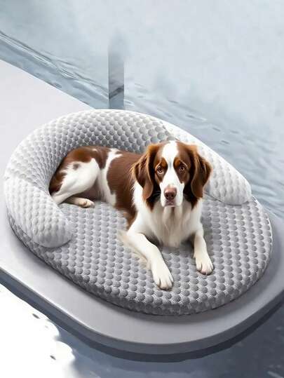 宠物降温窝垫面料蜂窝状表面形状快速降温凉爽感觉窝垫带枕头可拆卸可洗设计，舒适颈部保护，让狗狗更舒适
