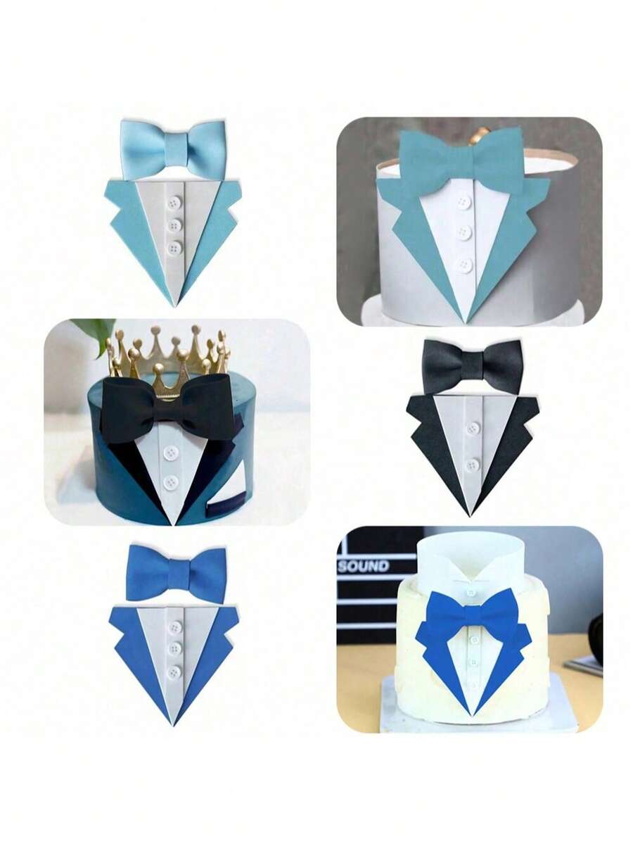 3 件套适合领结男士生日快乐蛋糕装饰父亲节生日派对礼物蛋糕甜点装饰、圣诞节 - 多色 - 查看 1
