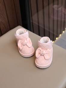 Toddler Girls' Cute Bow Winter Shoes, Soft Sole Anti-Slip Padded Winter Shoes With Thick Thermal Lining, Autumn/Winter