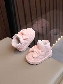 Toddler Girls' Cute Bow Winter Shoes, Soft Sole Anti-Slip Padded Winter Shoes With Thick Thermal Lining, Autumn/Winter