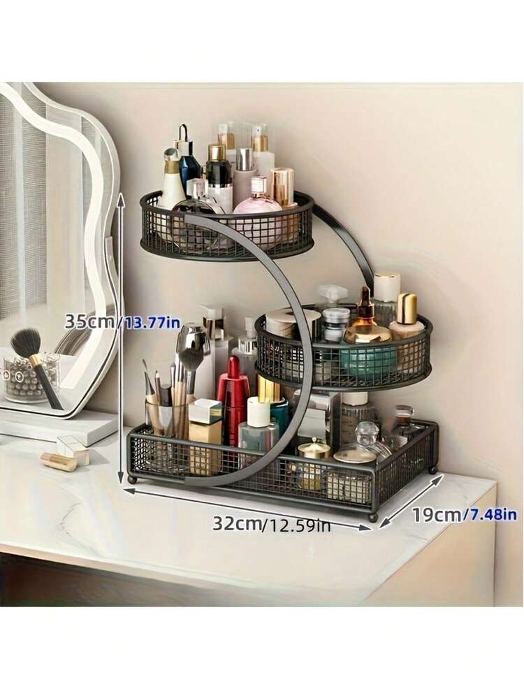 1 chiếc kệ đựng đồ trang điểm bằng kim loại nhẹ, không cần lắp đặt, phù hợp với bàn trang điểm và mặt bàn phòng tắm - Tuyệt vời để đựng son môi, sản phẩm chăm sóc da, v.v., Kệ đựng đồ trên mặt bàn | Thẩm mỹ hiện đại | Kệ kim loại bền, dụng cụ sắp xếp đồ dùng phòng tắm - màu đen - Xem 12