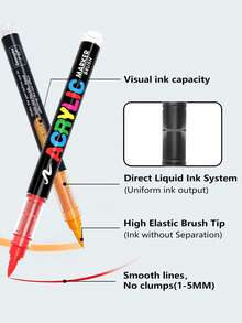 Lápices de pintura acrílica Guangna, marcadores de pincel, suministros de arte para pintar piedras, sin necesidad de presionar, profesionales para dibujo